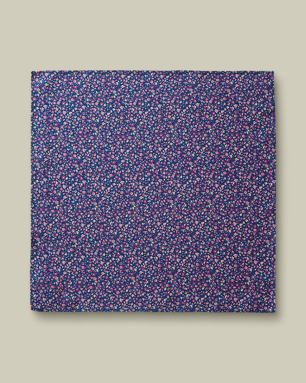 Silk Floral Pocket Square - Royal Blue & Pink