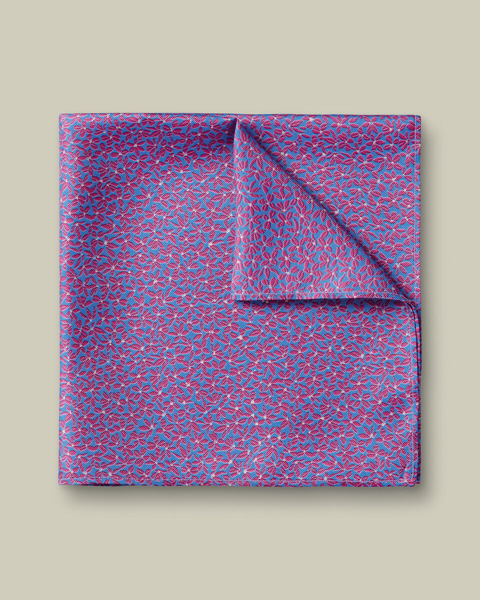 Silk Floral Pocket Square - Cornflower Blue & Pink