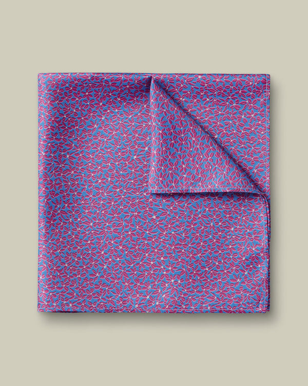 Silk Floral Pocket Square - Cornflower Blue & Pink