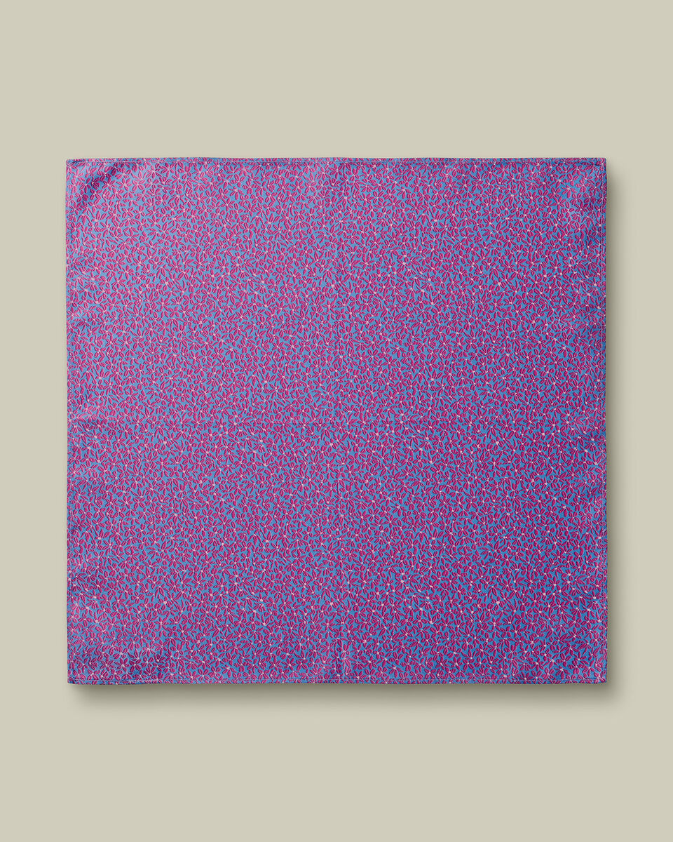 Silk Floral Pocket Square - Cornflower Blue & Pink