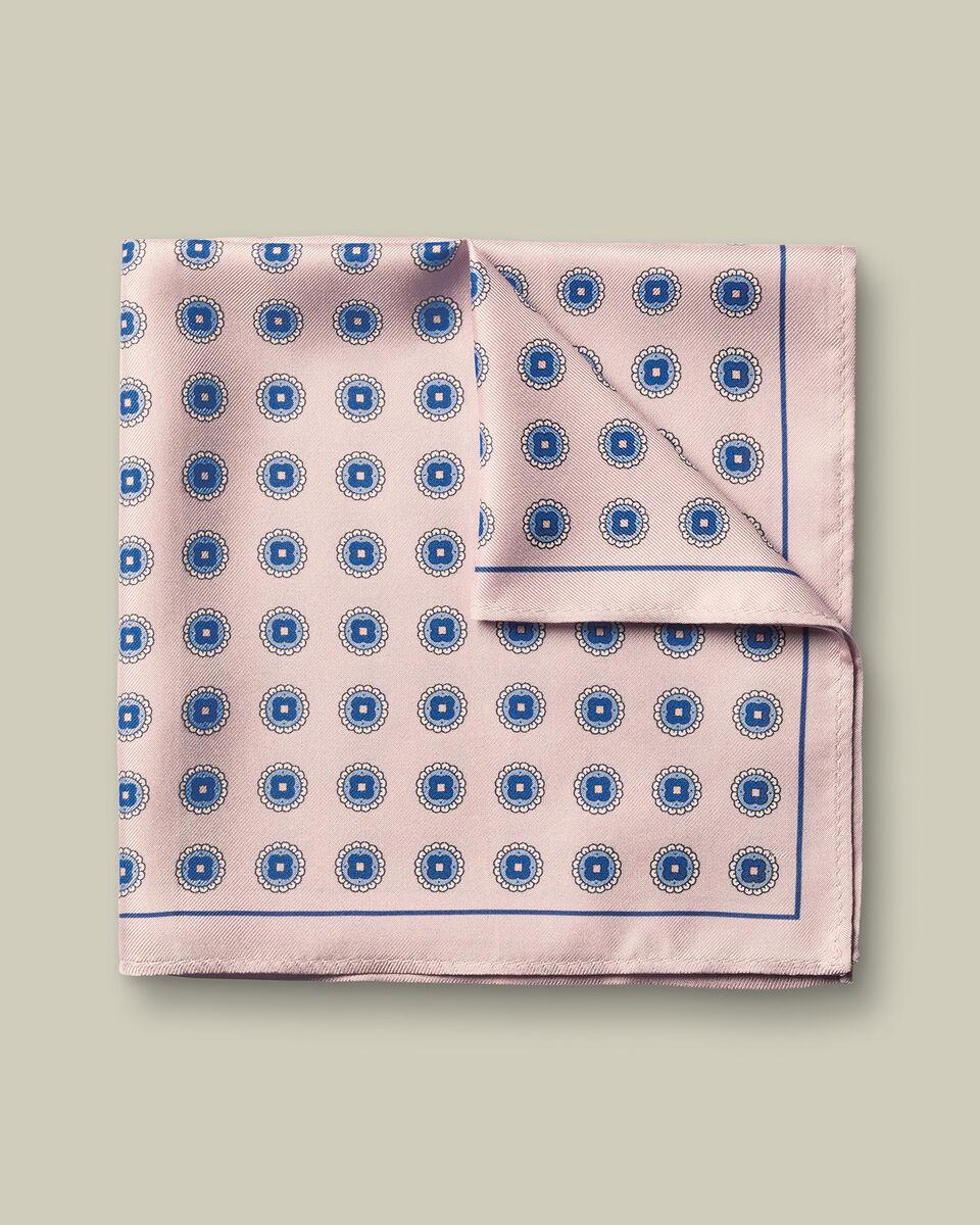Silk Medallion Print Pocket Square - Pink & Blue Main image