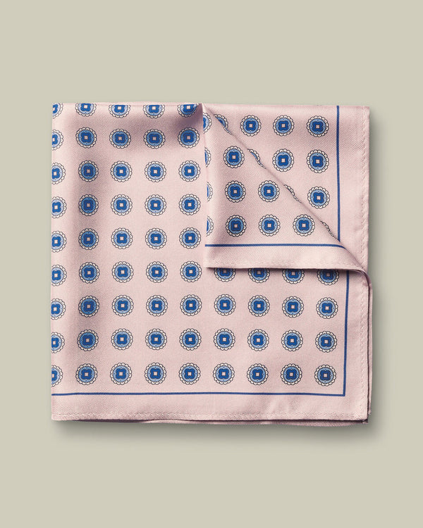 Silk Medallion Print Pocket Square - Pink & Blue