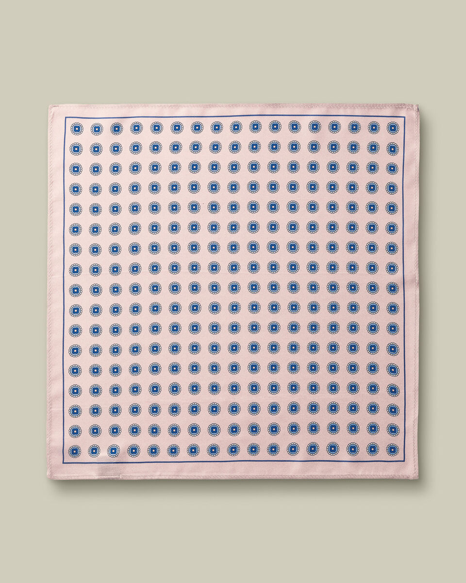 Silk Medallion Print Pocket Square - Pink & Blue Secondary image