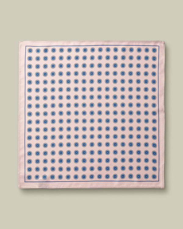 Silk Medallion Print Pocket Square - Pink & Blue