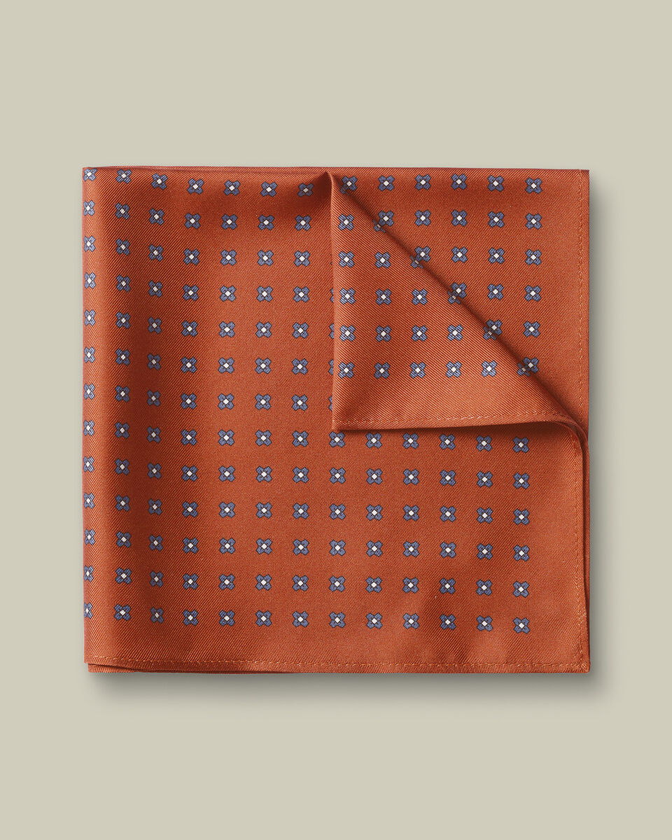 Silk Medallion Print Pocket Square - Orange Main image