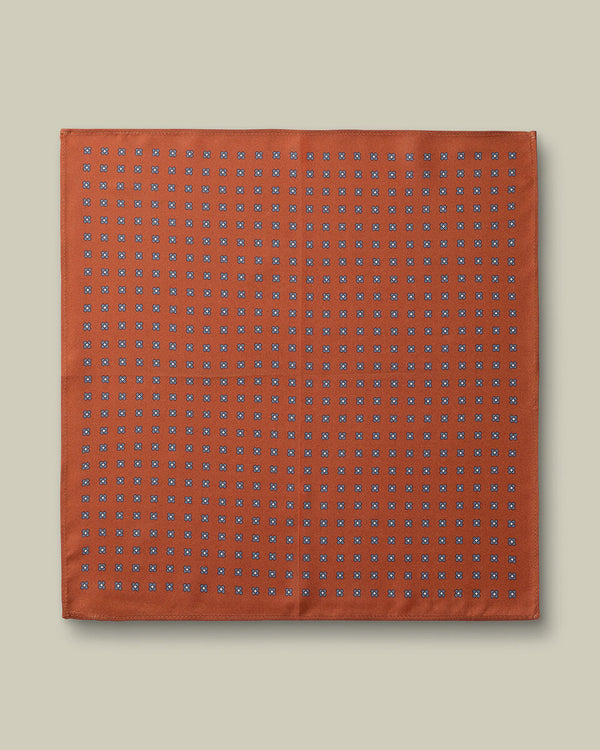 Silk Medallion Print Pocket Square - Orange