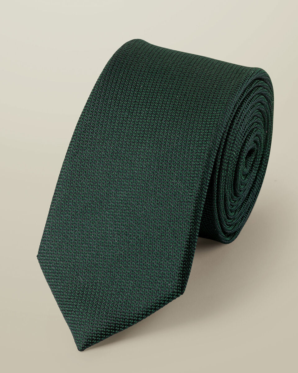Silk Textured Slim Tie - Dark Green