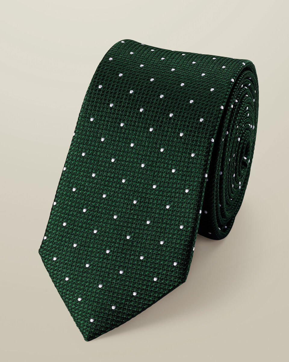 Silk Spot Slim Tie – Dark Green & Silver Gray