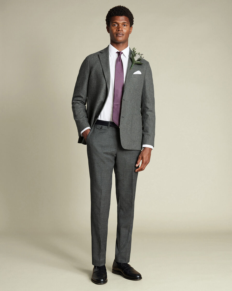 Wool Stretch Puppytooth Pants - Slate Gray