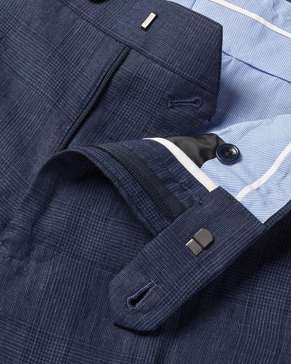 Pure Linen Check Pants - Indigo Blue