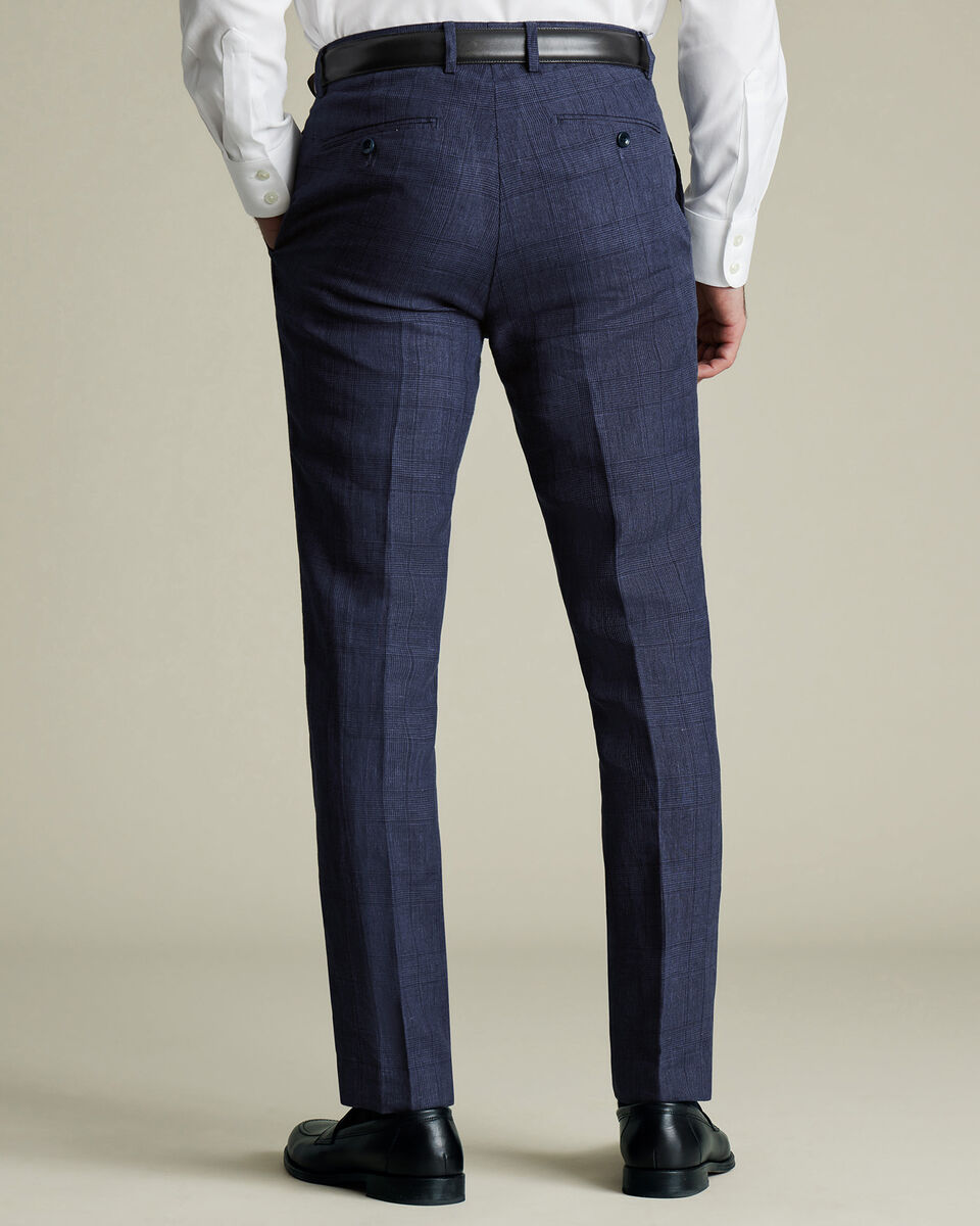 Pure Linen Check Pants - Indigo Blue
