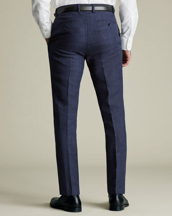Pure Linen Check Pants - Indigo Blue