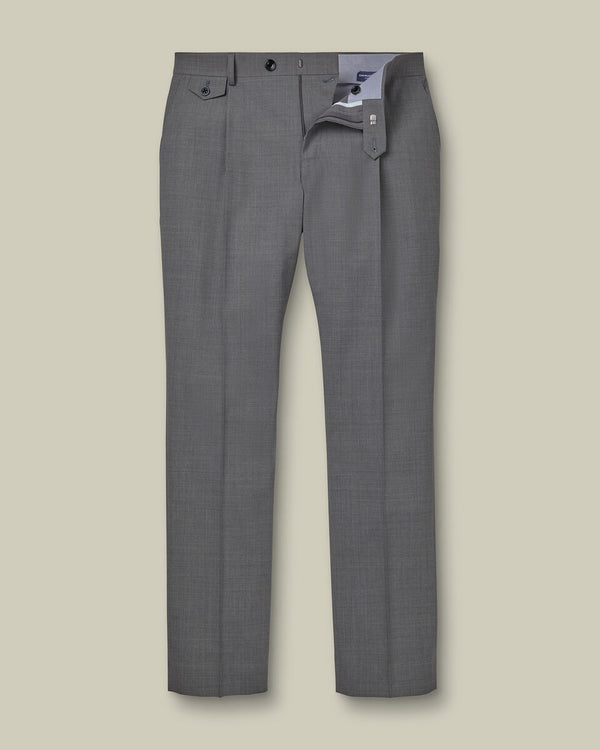 Pleat Front Wool Stretch Pants - Gray