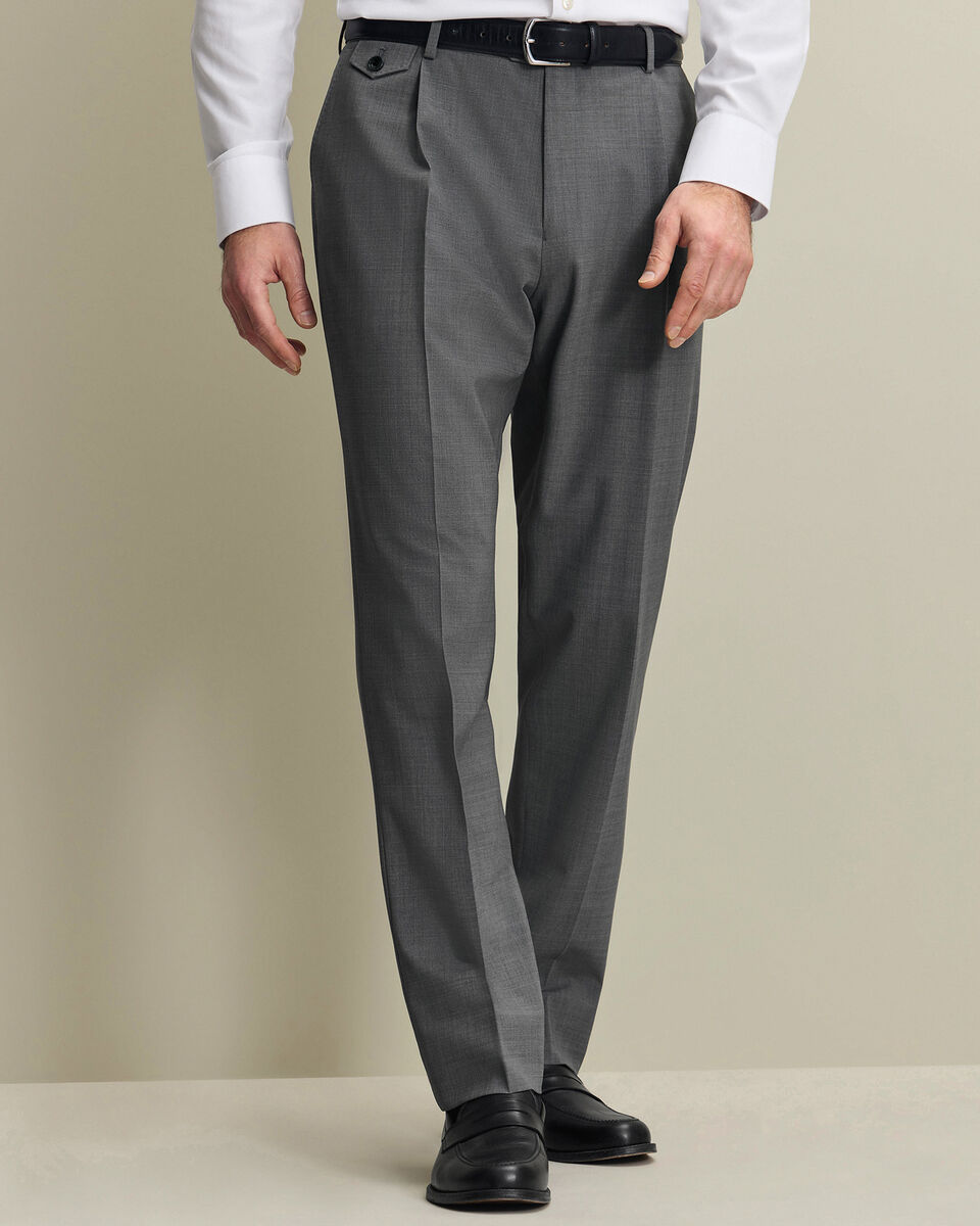 Pleat Front Wool Stretch Pants - Gray