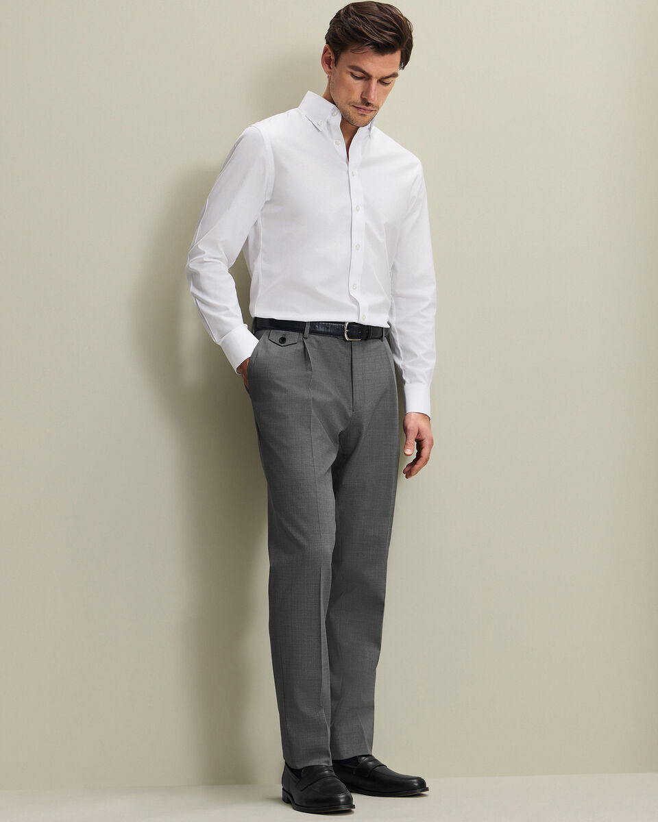 Pleat Front Wool Stretch Pants - Gray