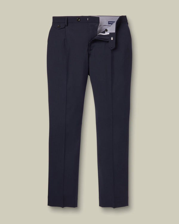 Pleat Front Wool Stretch Pants - Navy