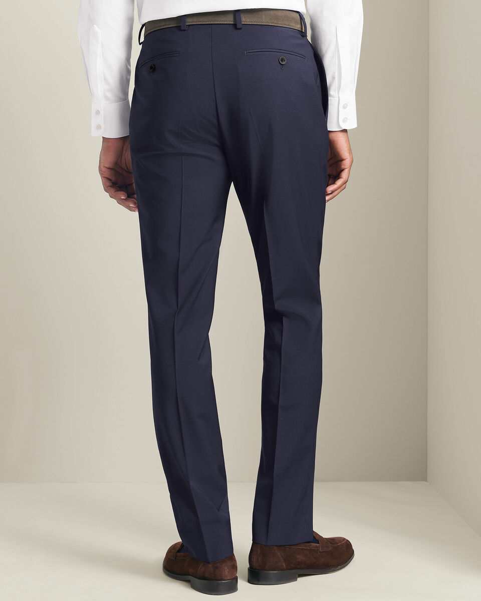 Pleat Front Wool Stretch Pants - Navy
