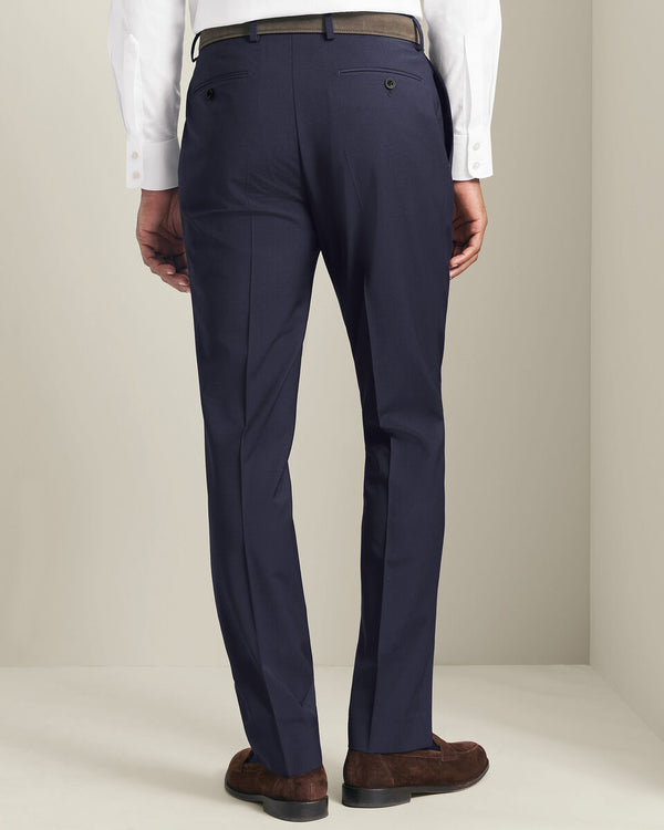 Pleat Front Wool Stretch Pants - Navy